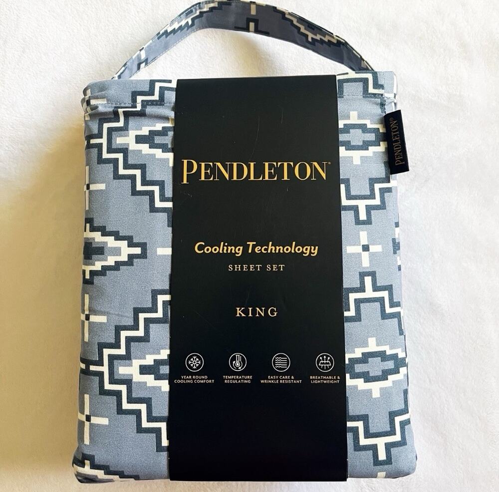 NEW Pendleton Cooling Aztec Southwestern Print Sheet Set - Blue White, King Size